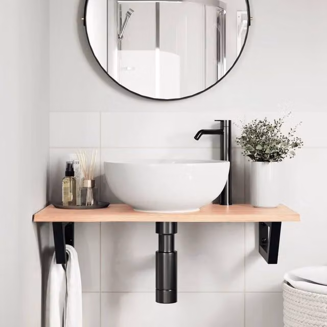 Berkfield Home Elegant Wall Mounted Basin Shelf in Brown Oak and Black Steel