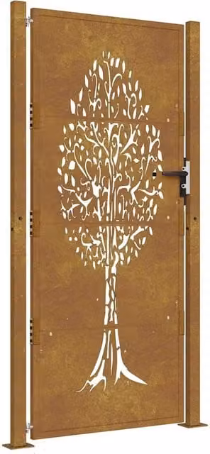 Berkfield Home Corten Steel Garden Gate with Tree Design in Brown, W: 105 cm, H: 180 cm – 1