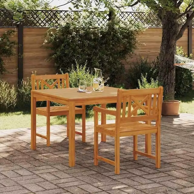 Berkfield Home 3 Piece Acacia Wood Garden Dining Set in Brown – 1