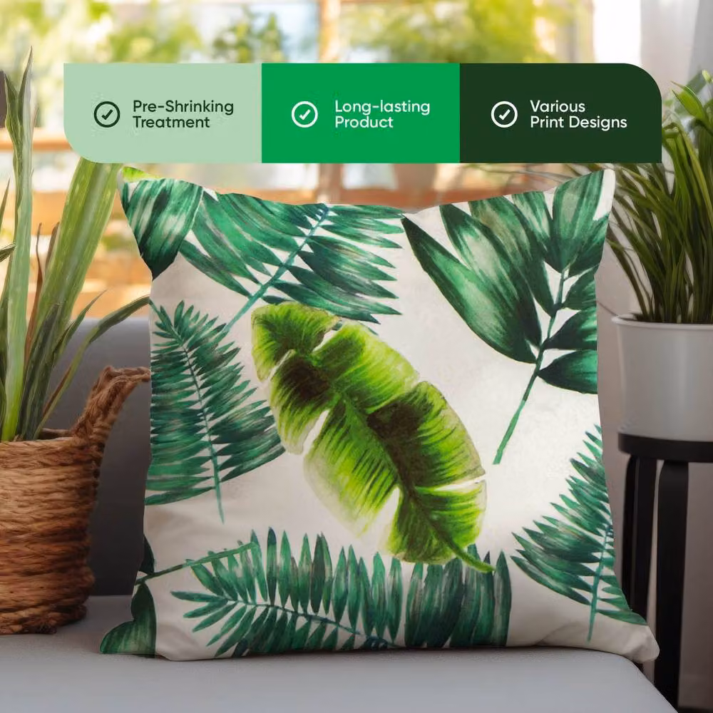 Gardenwize Pack of 2 Green Floral Botanical Print Outdoor Square Scatter Cushions – 4