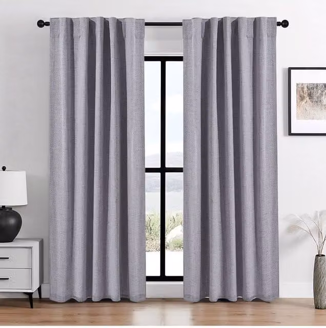 H&O Direct Grey Faux Linen Blackout Curtains, Pair, W: 168 cm, H: 229 cm – 1