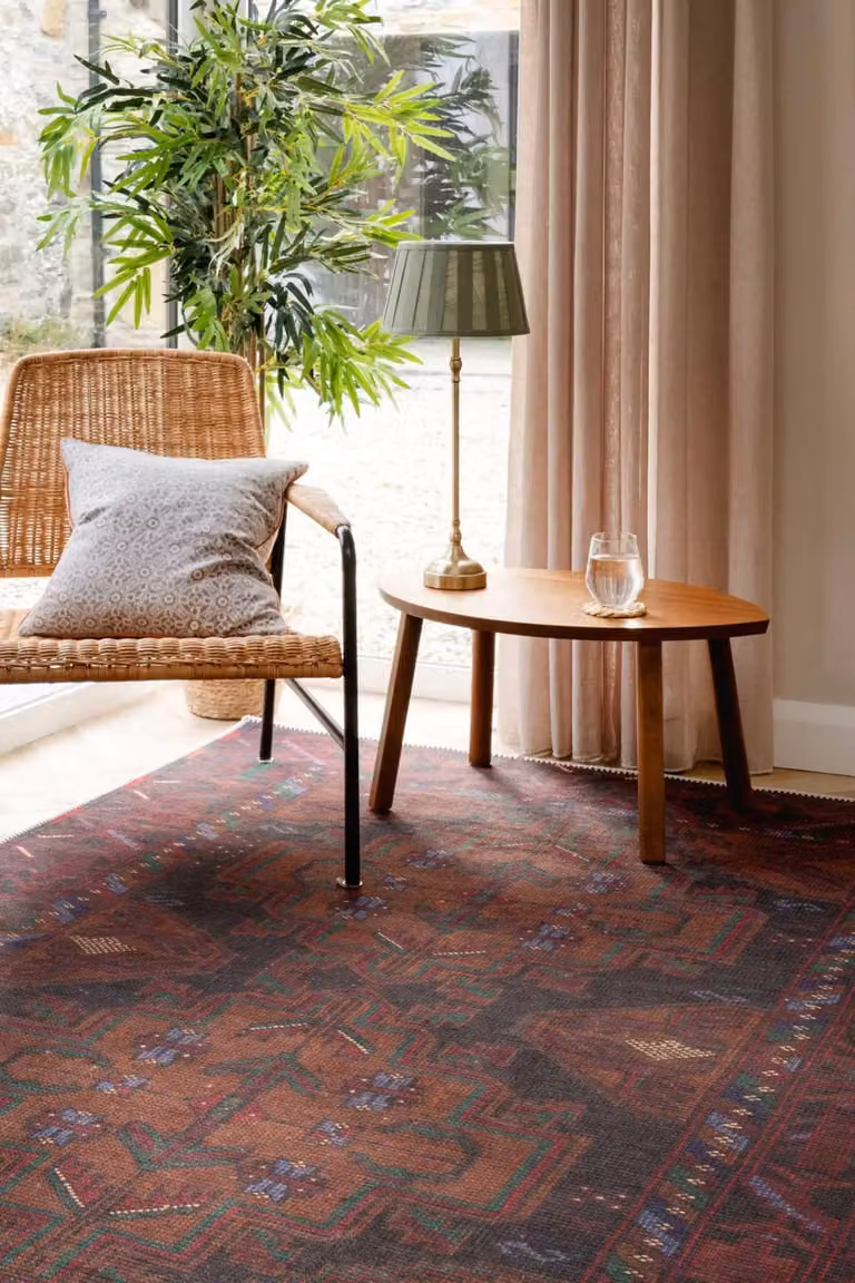 Kukoon Red Distressed Tribal Geometric Non-Slip Washable Low Pile Rug, W: 200 cm, D: 290 cm