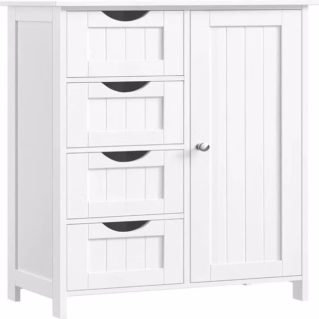 VOGREX White Wood Bathroom Storage Cabinet with 4 Drawers and 1 Door, W/D/H: 82.0 x 55.0 x 30.0 cm