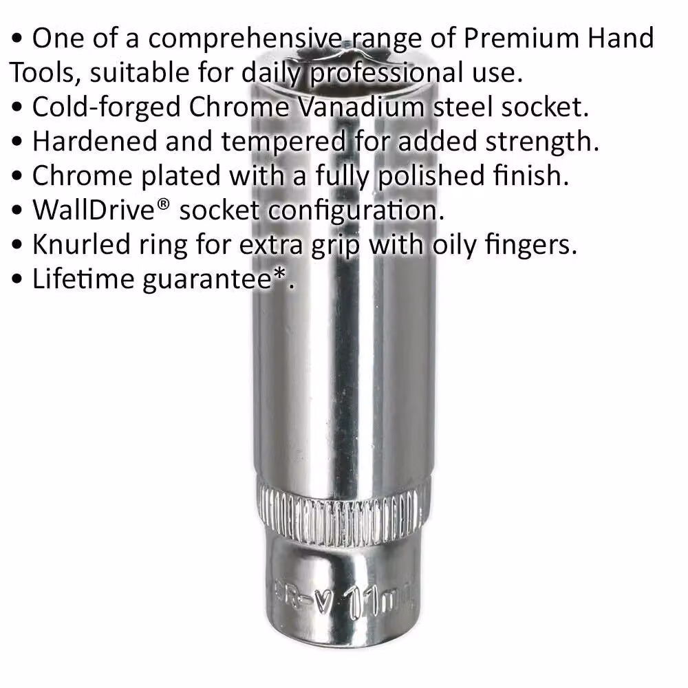 Loops 11mm Deep Drive Socket 1/4 inch Square Drive in Silver Chrome Vanadium – 2