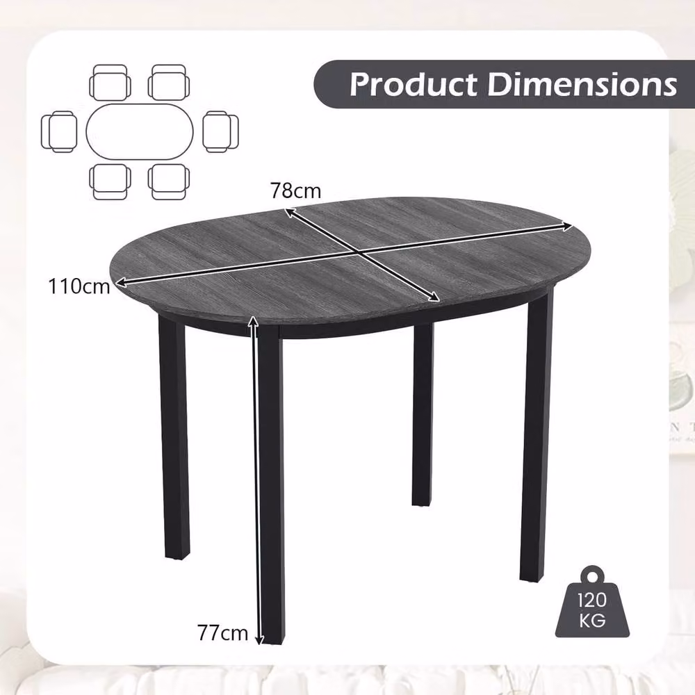 VOGREX Grey Rubberwood Oval Dining Table, W: 110 cm, D: 110 cm, H: 77 cm – 2