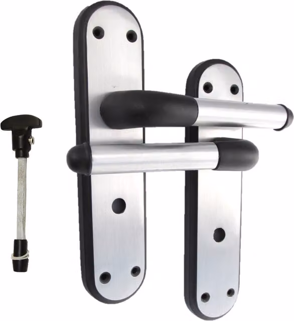 Betley Butterfly Marina Two Tone Bathroom Lever Door Handle with Long Backplate Set in Matt Black and Silver