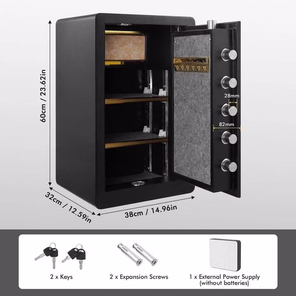 NESTLUNE High Security Steel Home Safe with Key, Black, 73L – 3