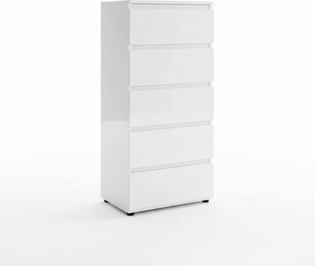 FORGEVIO White High Gloss 5 Drawer Chest of Drawers