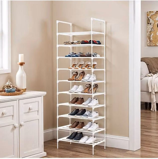 Living and Home 10-Tier Metal Shoe Rack in White