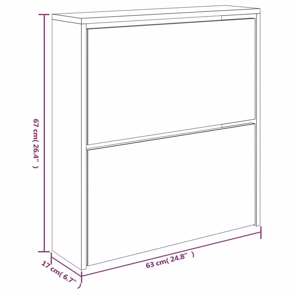 Berkfield Home Modern 2-Layer Shoe Cabinet with Mirror in Concrete Grey, W: 63 cm, D: 17 cm, H: 67 cm – 2