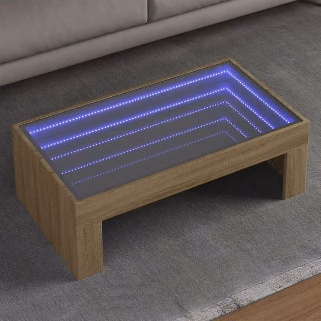 Berkfield Home Infinity LED Coffee Table in Sonoma Oak Brown, W/D/H: 90 x 50 x 30 cm