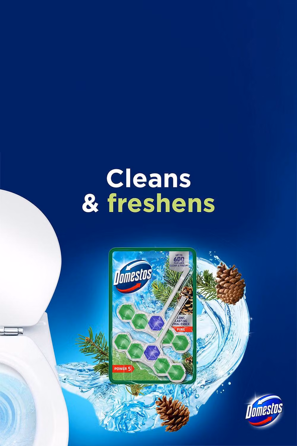 Domestos Power 5 Pine Toilet Rim Block Fresh Scent with Limescale Protection, 7 Pack – 3