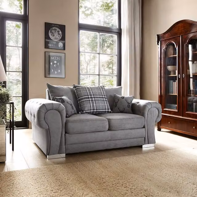 Abakus Direct Verona 2 Seater Fabric Sofa in Grey, W/D/H: 175 x 88 x 80 cm