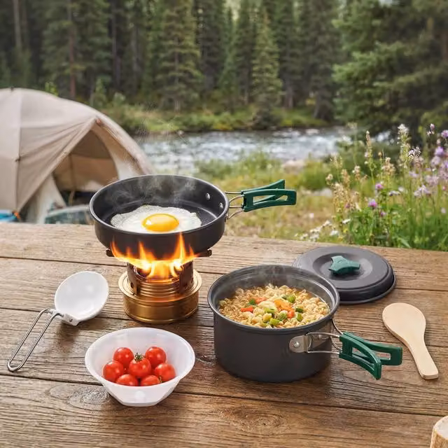 OUTSUNNY 8-Piece Ultralight Aluminium Camping Cookware Set in Grey