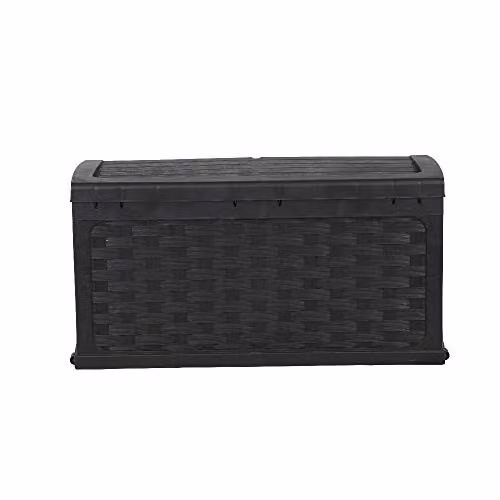 Samuel Alexander 335 Litre Black Rattan Effect Garden Storage Box with Sit on Lid – 5