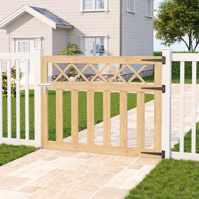 Darphe Wooden Garden Gate with Top Trellis in Yellow, W: 120 cm, H: 90 cm