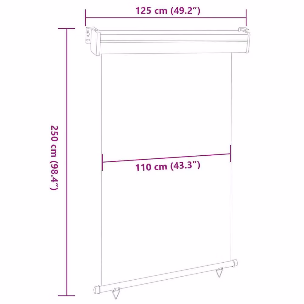 Berkfield Home Black Balcony Side Awning with Manual Pull, W: 125 cm, H: 250 cm – 6