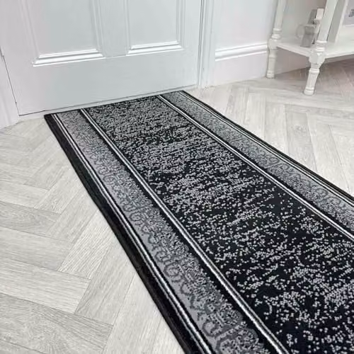 runrug Ethnic Tribal Hallway Runner Rug in Black, W/D/H: 60 x 420 cm, 9mm Thick – 1