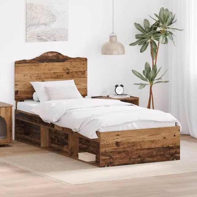 Berkfield Home Bed Frame with Headboard in Brown Solid Pine Wood, W/D/H: 100 x 200 cm – 1