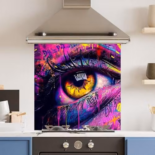 Purple Eye Abstract Toughened Glass Kitchen Splashback with Polished Edges, W: 60 cm x H: 60 cm – 1