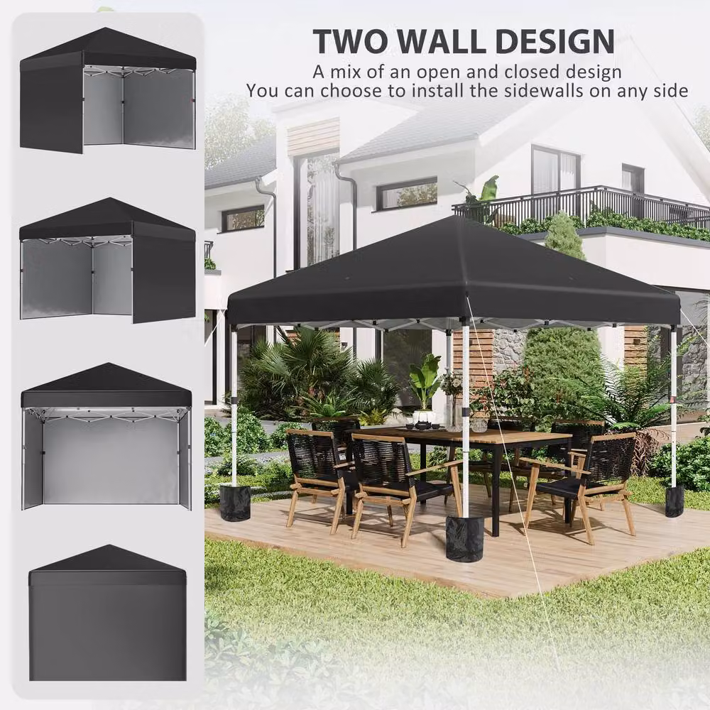 OUTSUNNY Pop Up Party Gazebo Tent with 2 Sidewalls and Weight Bags, Black, W/D/H: 300 x 300 x 285 cm – 4