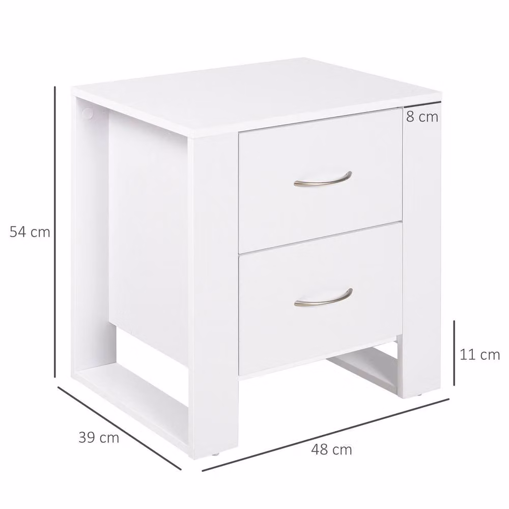 STILVORA Modern White Bedside Cabinet with 2 Drawers and Silver Accents – 3