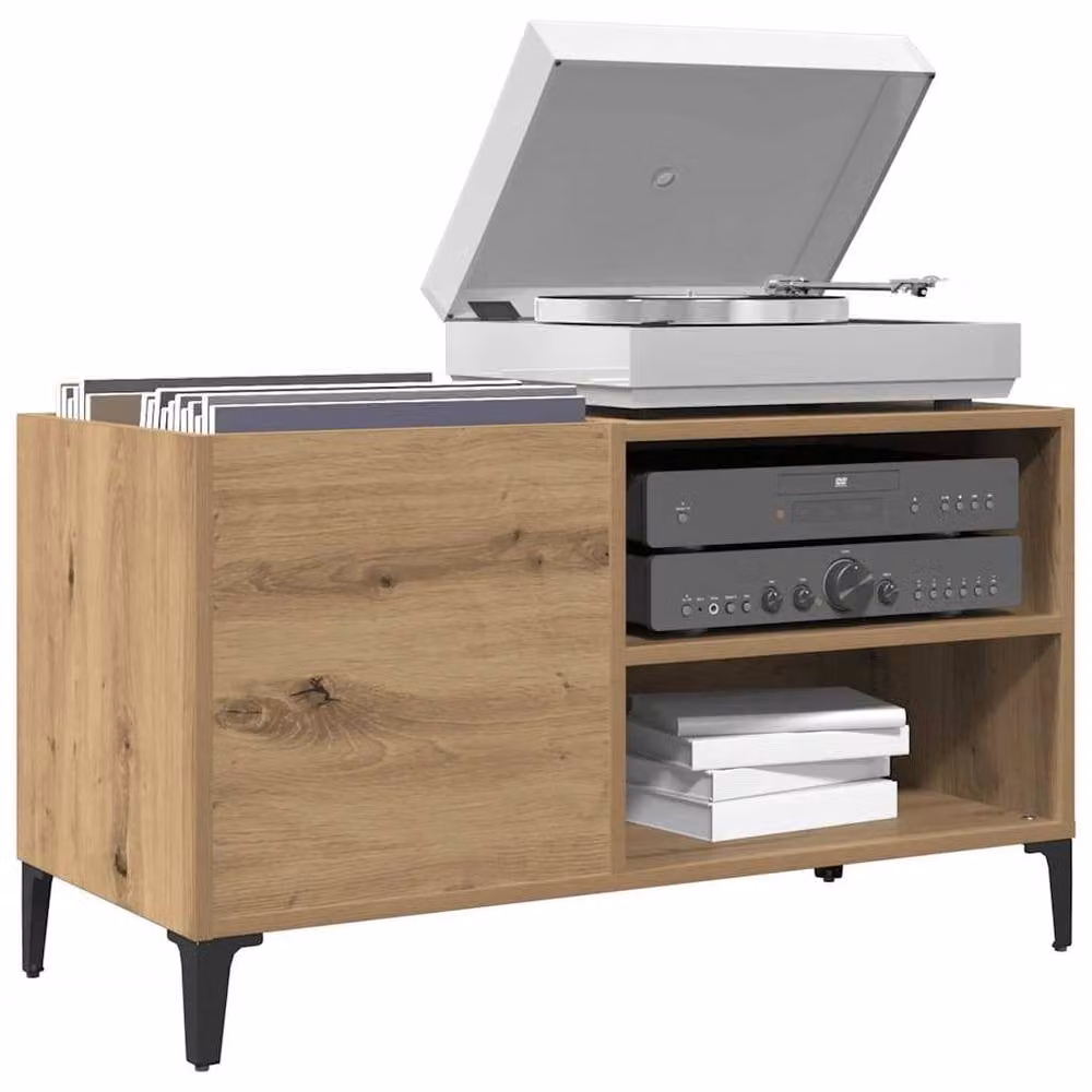 Berkfield Home Artisan Oak Record Cabinet in Brown, W: 84.5 cm, D: 48 cm, H: 38 cm – 2