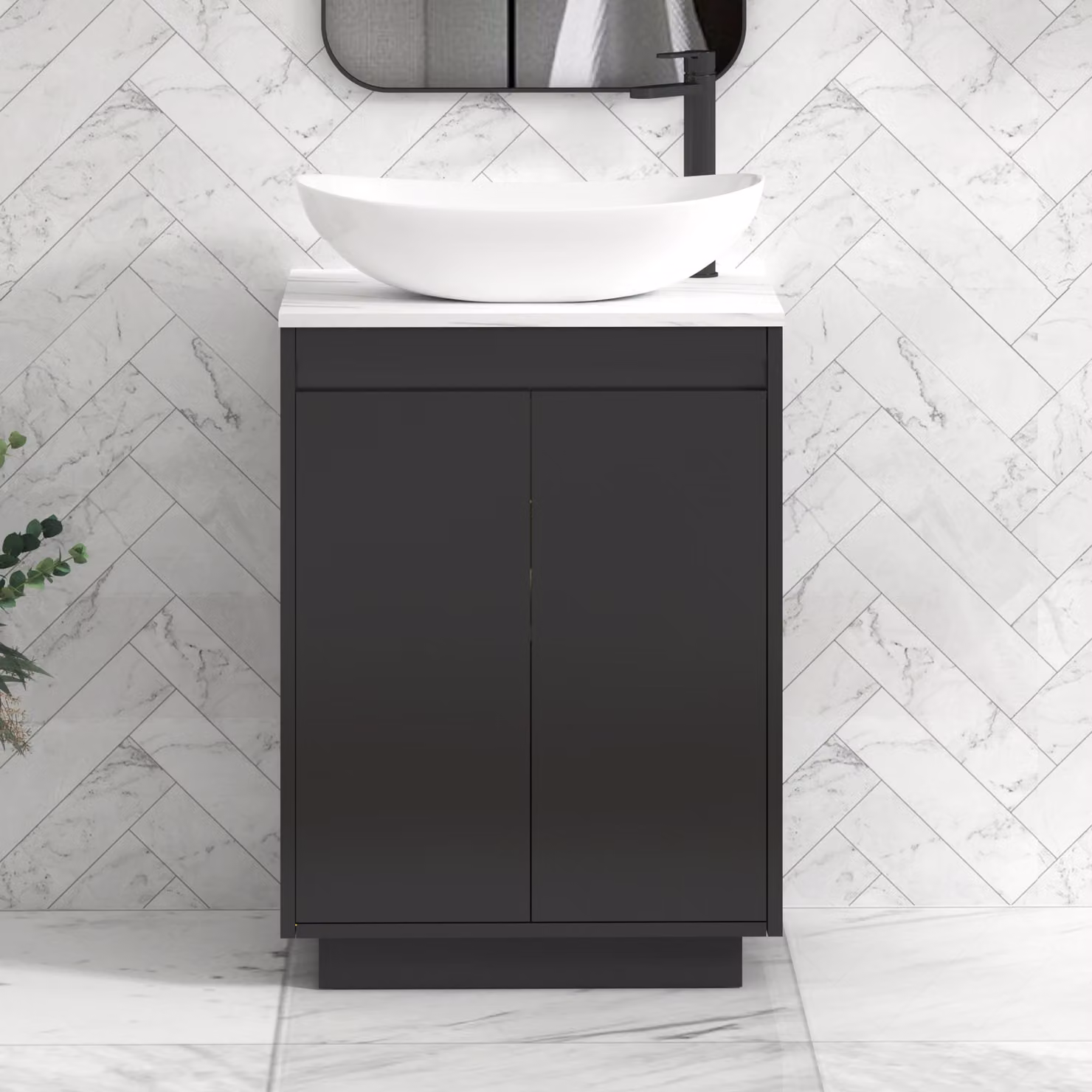 Royal Bathrooms Orion 800mm Matt Obsidian Black Floor Standing 2 Door Vanity Unit with Cesar Basin and Black Accent Trim