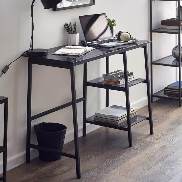 Julian Bowen Chicago Minimalist Computer Desk with Smoked Glass Top