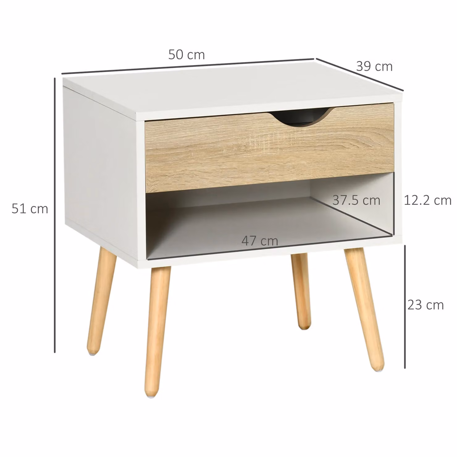 HOMCOM Set of 2 Modern Bedside Tables with Drawer and Shelf in Brown and White – 2