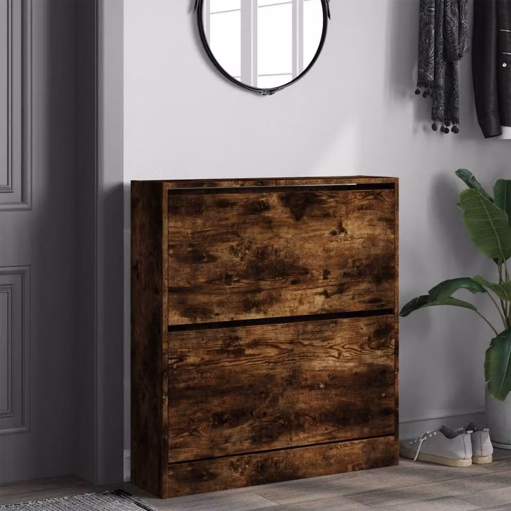 Berkfield Home Smoked Oak Shoe Cabinet in Brown, W/D/H: 80 x 21 x 87.5 cm – 2