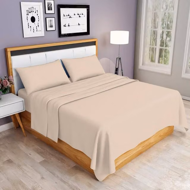 Homes-Linen 100% Egyptian Cotton Hotel Quality Flat Sheet, Beige, W: 140 cm, D: 200 cm