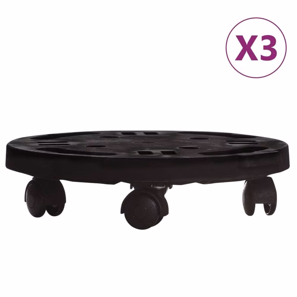 Berkfield Home Set of 3 Black Plastic Plant Trolleys with Wheels, Diameter: 30 cm – 2
