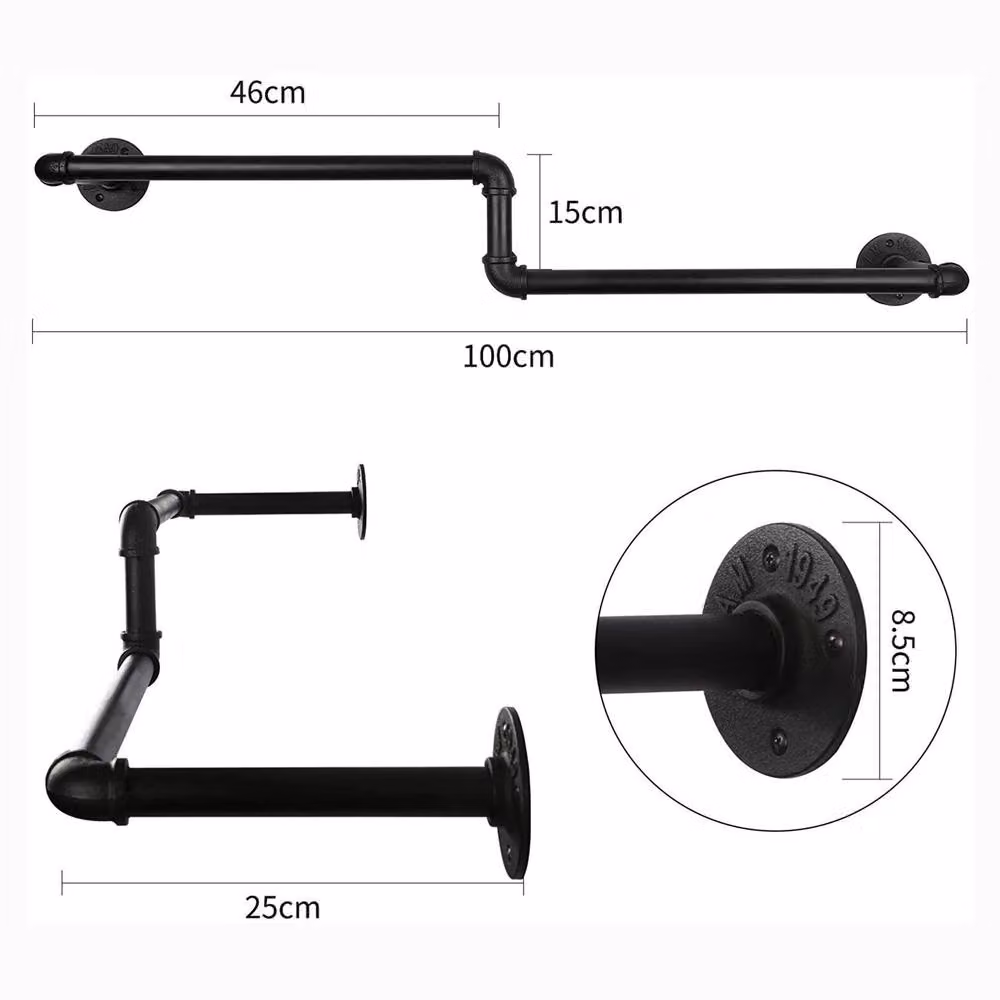 Dprodo Matt Black Metal Wall Mounted Clothes Rack, Width: 100 cm – 3