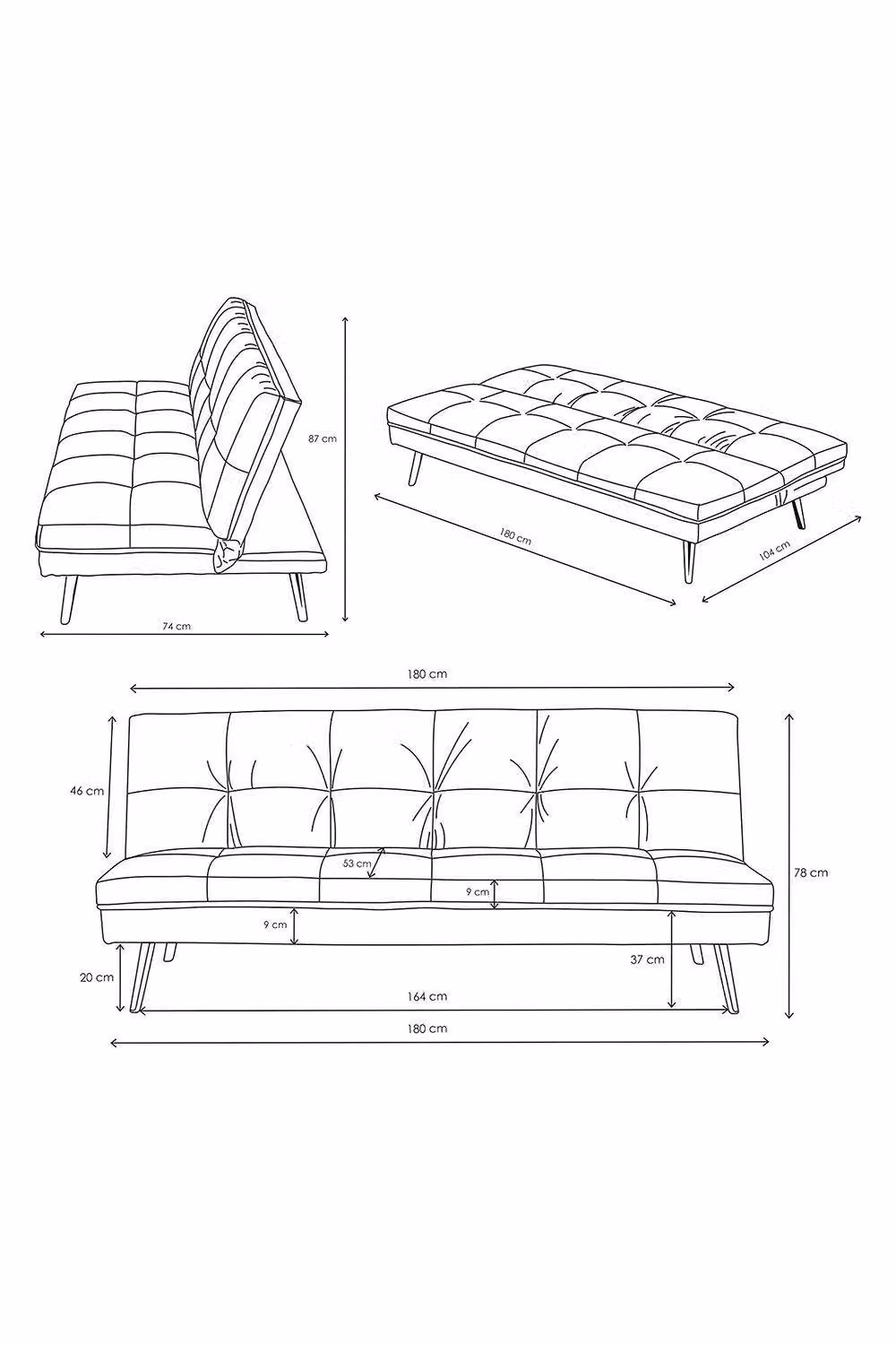 Homescapes Laurie Blue Velvet Click Clack Sofa Bed with Metal Frame – 2