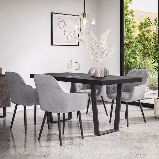More4Homes Aria Dining Table and Anika Grey Velvet Dining Chair Set of 4, Black