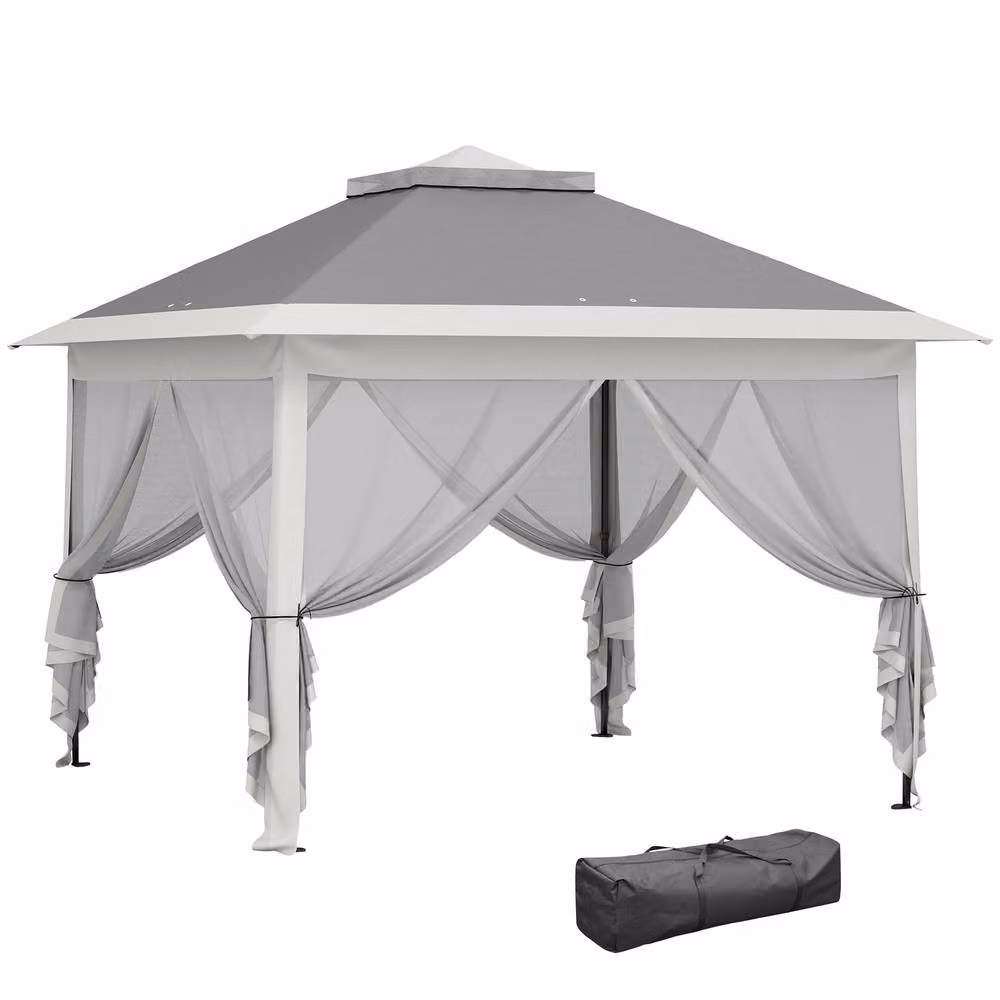 OUTSUNNY Pop Up Gazebo Height Adjustable Canopy Tent with Carrying Bag, Dark Grey – 2