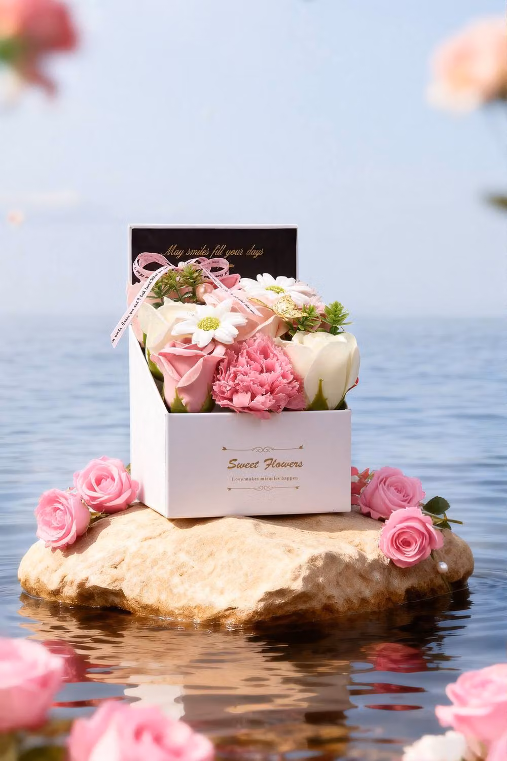 Living and Home Rose Scented Soap Flower Gift Box in Pink for Tabletop Decor – 3