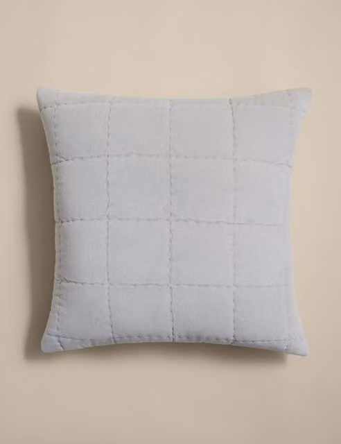 M&S Pure Cotton Velvet Quilted Square Cushion in Grey