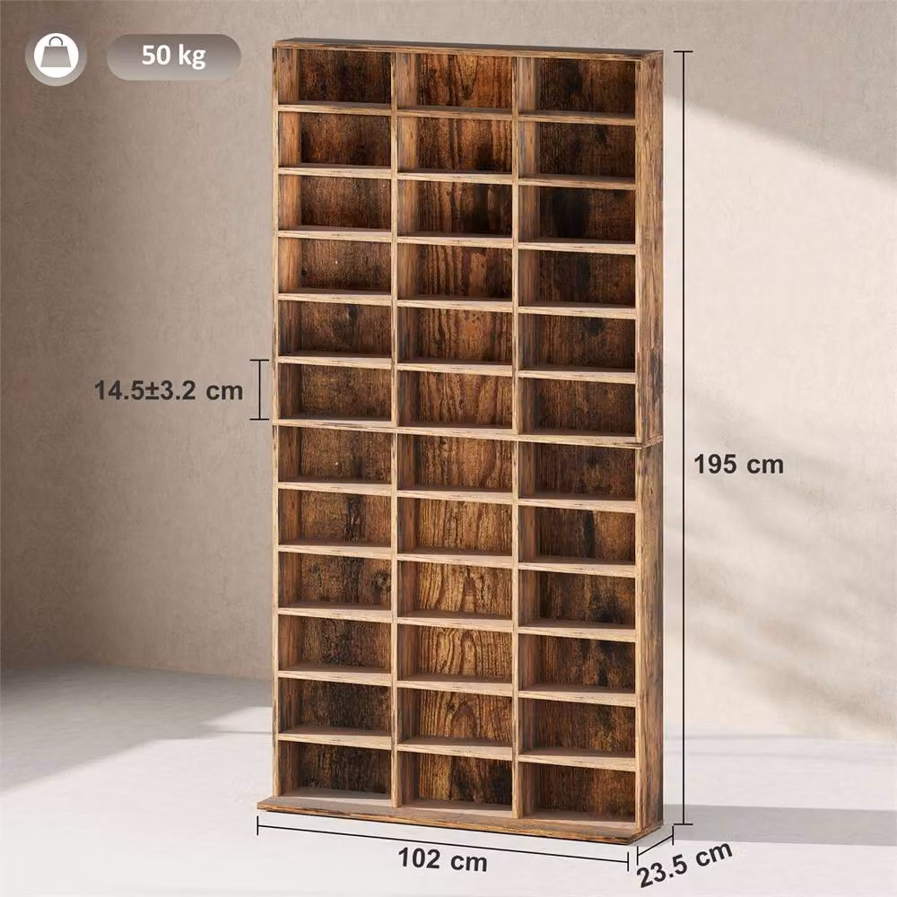 EONLION Rustic Brown Wood Storage Shelf with Adjustable Shelves and Media Compartments – 2