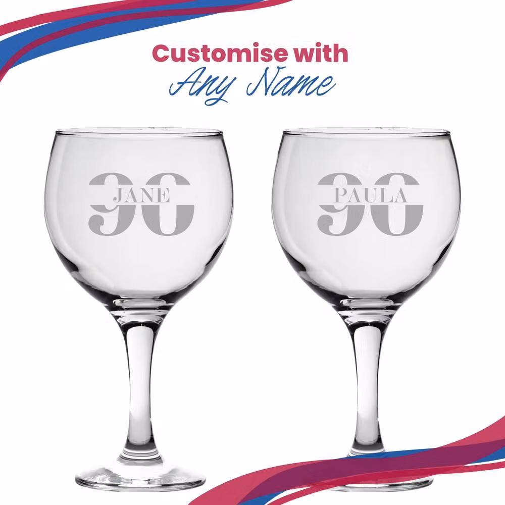 Uniqueful Personalised 90th Birthday Gin Balloon Cocktail Glass in Transparent Glass – 3