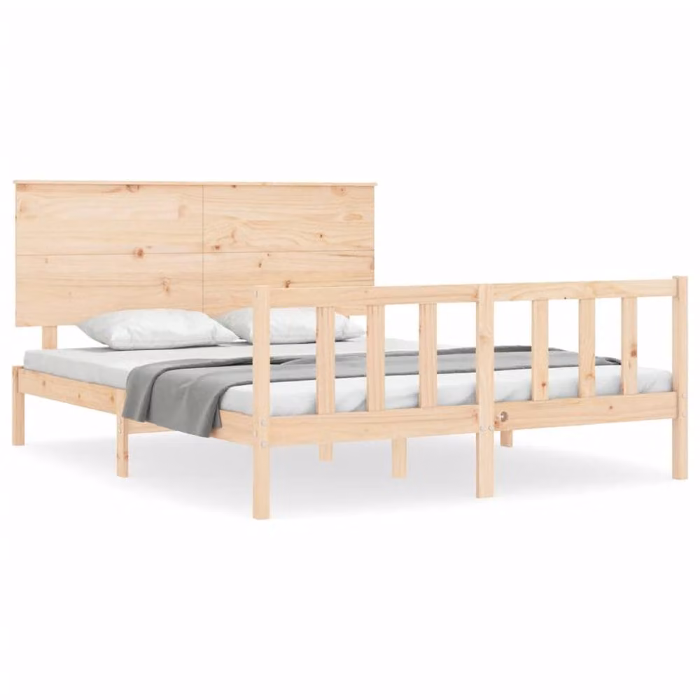 Berkfield Home Beautiful Solid Wood Bed Frame with Headboard in Beige, W/D/H: 155.5 x 150 x 205.5 cm – 2