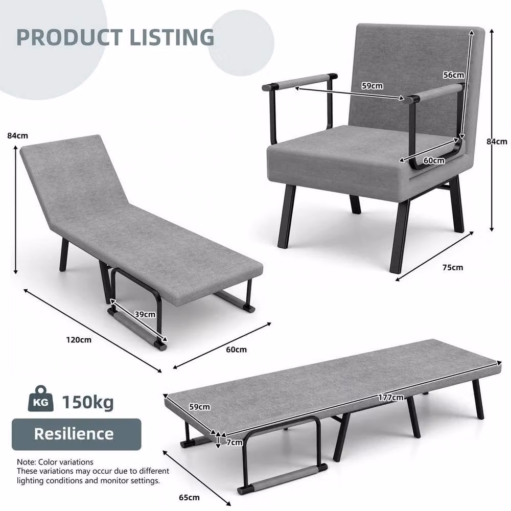SPETLEK 4-in-1 Grey Fabric Upholstered Folding Sofa Bed Sleeper – 2