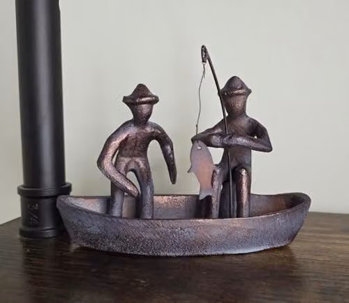 Inspirational Gifting Gone Fishing! Abstract Aluminium Ornament Sculpture with Antique Bronze Finish, H 16.0 cm x W 11.5 cm x D 6.5 cm – 1