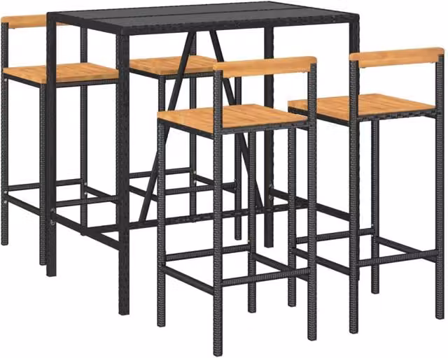 Berkfield Home Beautiful 5 Piece Black Poly Rattan and Solid Acacia Wood Garden Bar Set