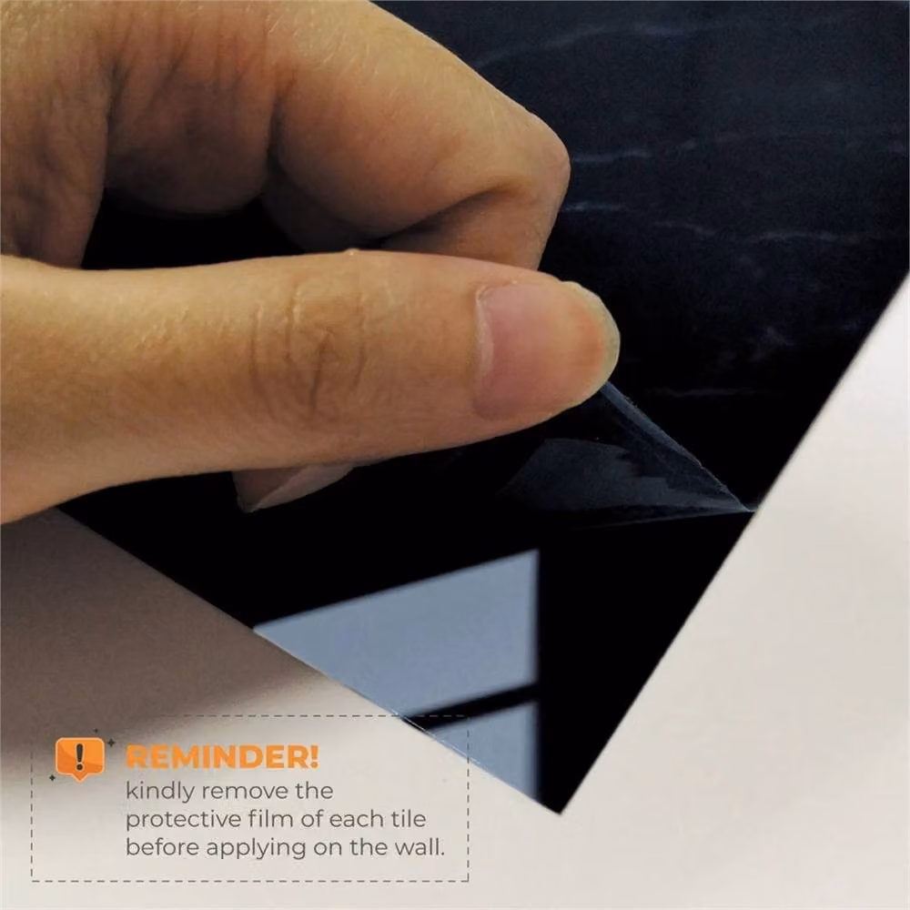 PAWNORA Black Marble Tile Stickers, 24 Square Adhesive Stone Pattern Decals – 5