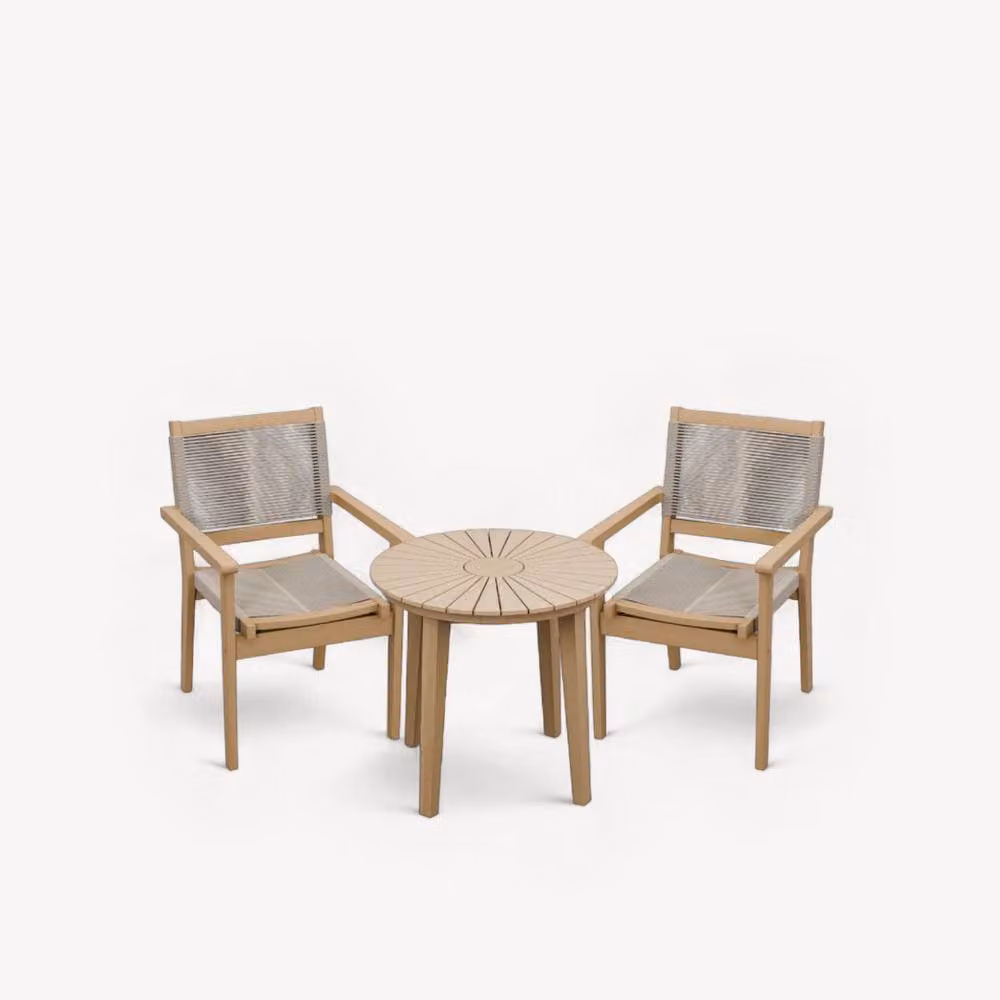 Royalcraft ROMA Bistro Set with Rope Stacking Chairs in Natural Brown, Sand and Beige – 2