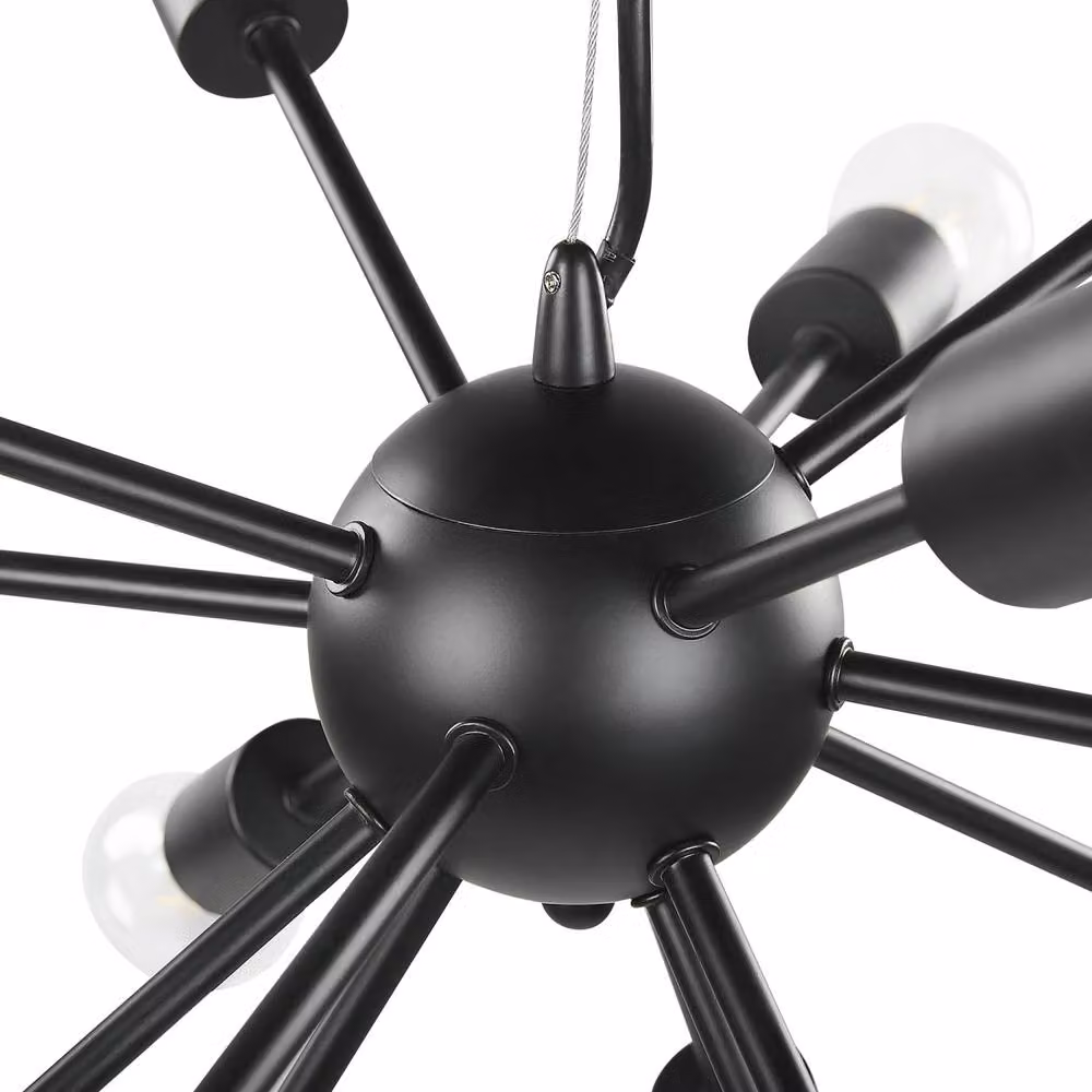 Wyld and Coco Industrial 15-Light Suspended Pendant Lamp in Black Metal, Width: 115 cm – 3