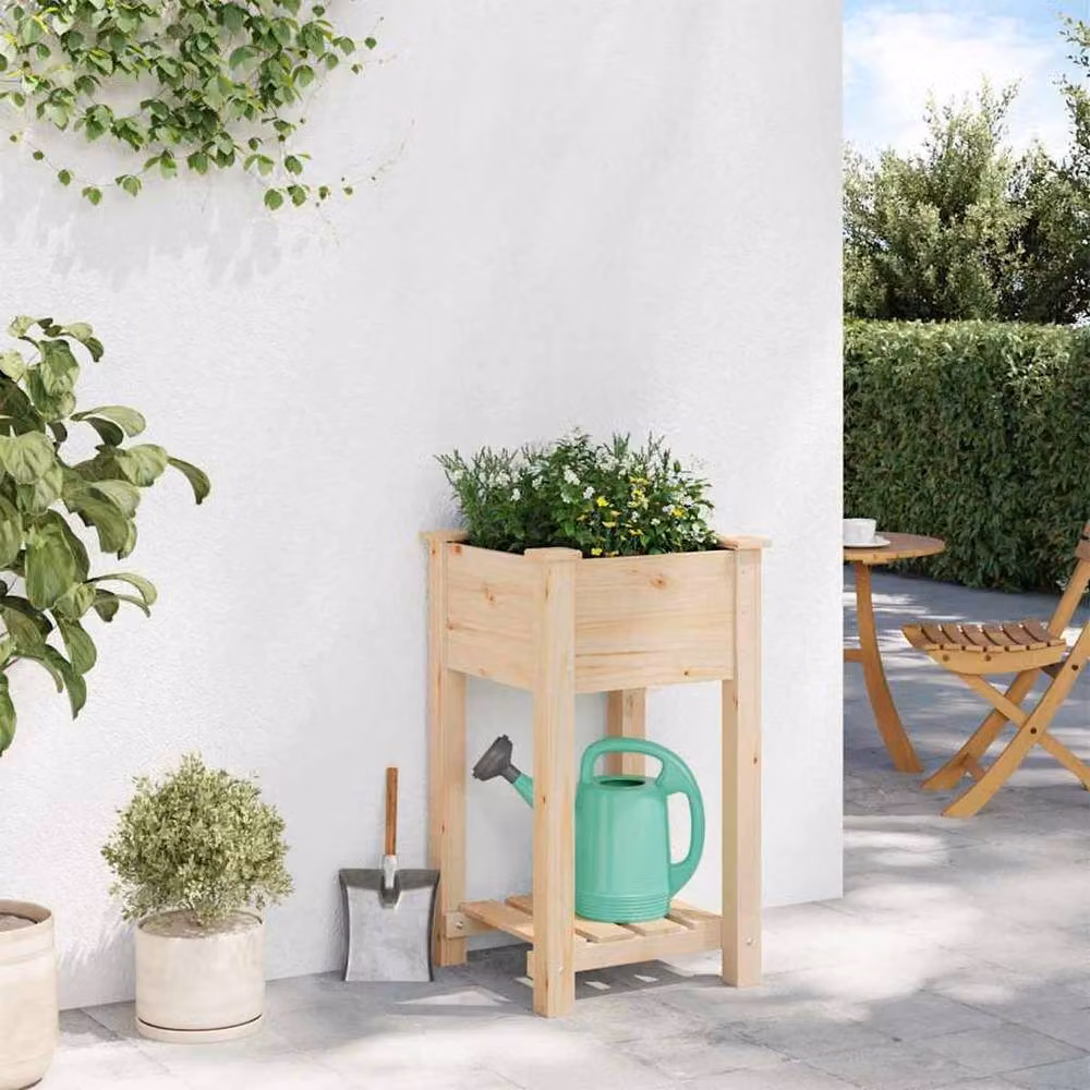 Berkfield Home Garden Planter with Shelf in Beige Solid Wood, W/D/H: 45 x 45 x 76.5 cm – 3