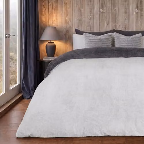 Brentfords Reversible Teddy Fleece Duvet Cover and Pillowcase Set, Grey, W/D/H: 180 x 200 cm – 6